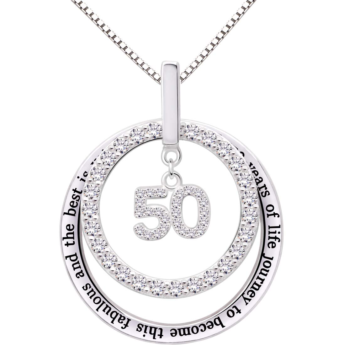 ALOV Sterling Silver 50th Birthday Necklace - 'It Took 50 Years' Cubic Zirconia Pendant Jewelry for Women | Elegant Gift for Milestone Celebrations, Anniversaries & Special Occasions