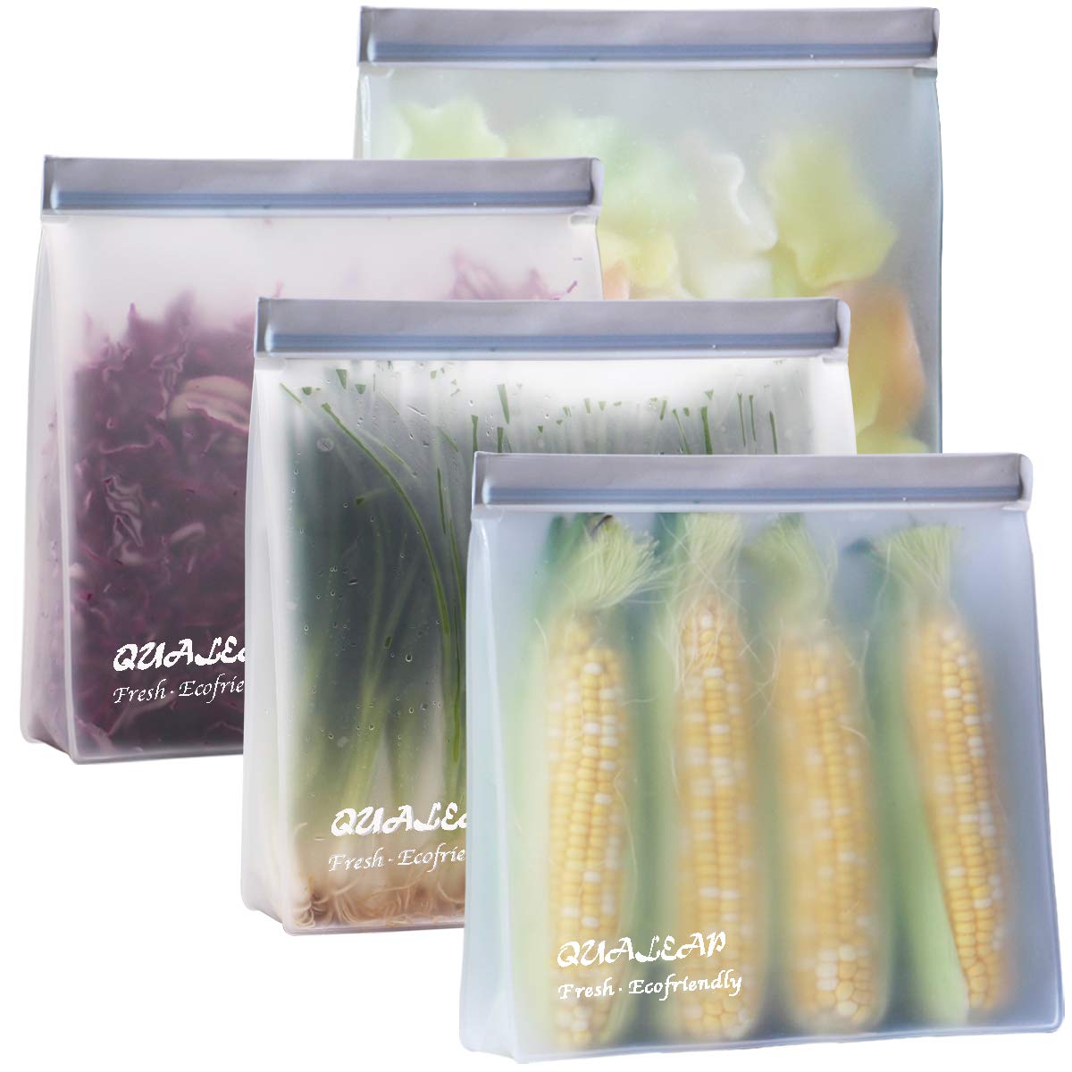 Stand-Up Reusable 1 Gallon Freezer Bags (Set of 4) - Leakproof Ziplock Storage Bags for Food, Sandwich, Snack, Meat, Vegetables & Fruits | Perfect for Meal Prep, Freezing, Organizing & Camping