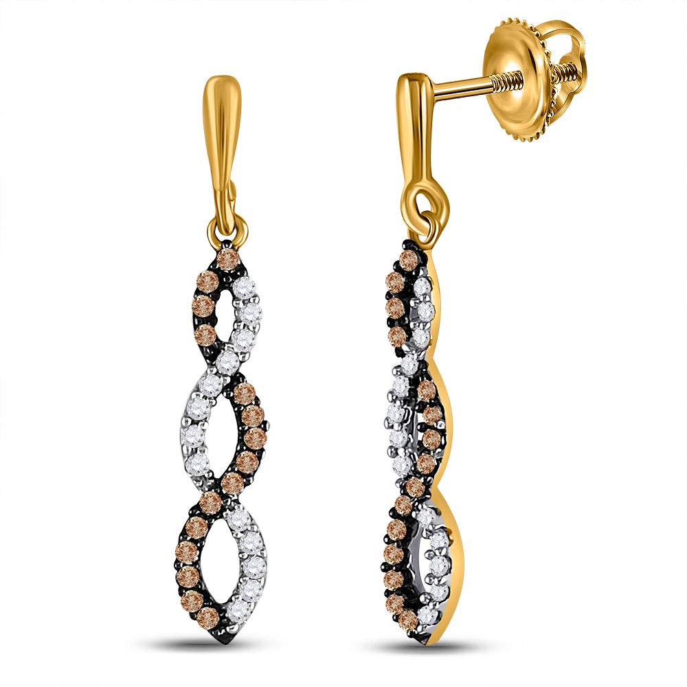 10K Yellow Gold Chocolate Brown Diamond Twist Dangle Earrings (1/5 CTW) - Elegant Jewelry for Parties, Weddings & Special Occasions