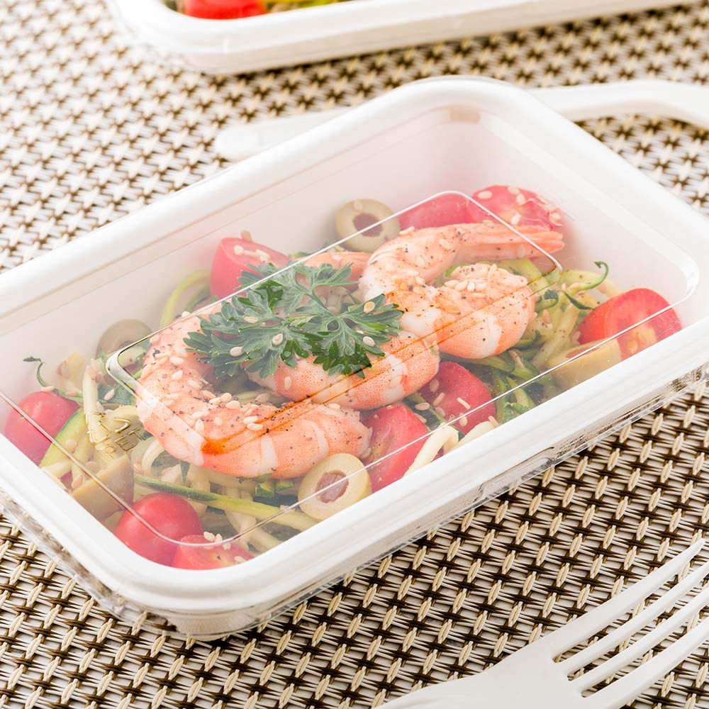 Pulp Tek 100 Disposable Plastic Flat Lids for 12 & 16 oz Bagasse Containers - Clear Built-In Tab Lids (Containers Sold Separately) | Perfect for Restaurants, Cafes & Takeout Food Service