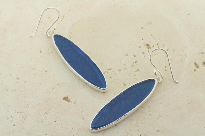 Handmade Denim Spear Seaglass Earrings for Women - Bohemian Beach Jewelry - Perfect for Summer Outfits, Beach Vacations & Festival Wear