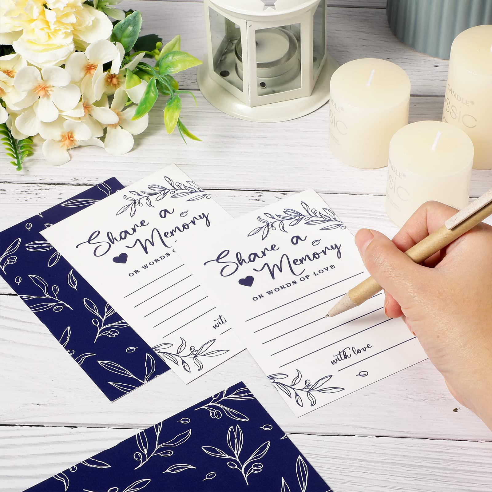 50 Pcs Memory Sharing Cards for Life's Special Moments - Funeral, Graduation, Wedding, Bridal Shower, Birthday, Anniversary & Retirement Keepsake Box (Dark Blue) - Perfect for Guest Messages, Memorials & Celebration Events