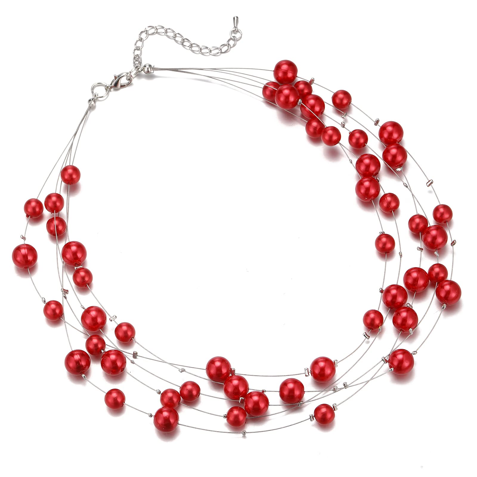 FULU AUTUMN Layered Pearl Necklace - Handmade Boho Choker with Silver Beads, Statement Costume Jewelry for Women | Perfect for Boho Fashion, Parties & Gifts