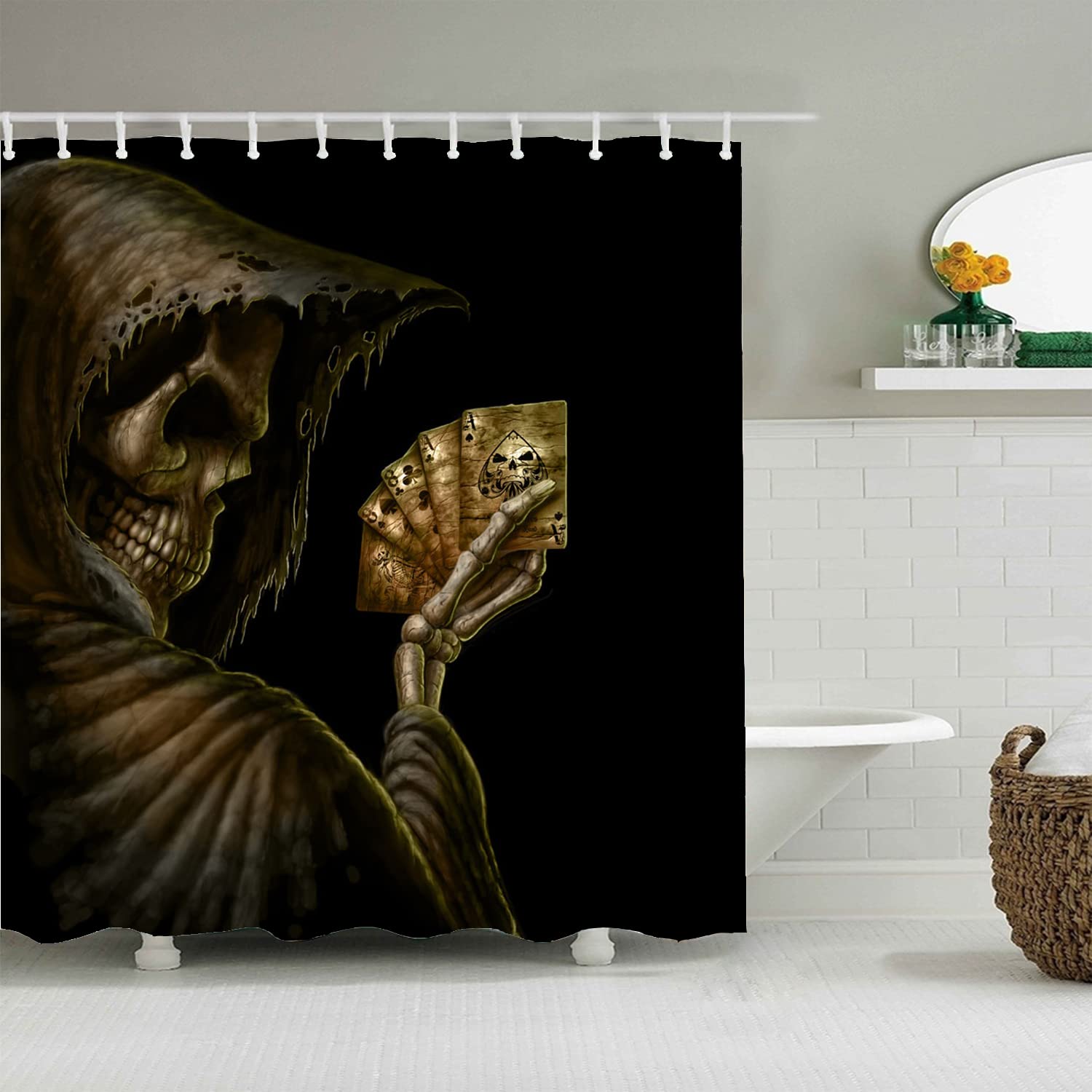 Grim Reaper Halloween Shower Curtain - Waterproof Fabric Bathroom Decor, Unique Gothic Design, 66 x 72 Inches - Perfect for Spooky Bathroom Themes & Horror Lovers