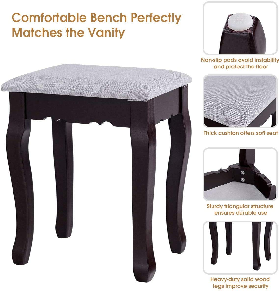 Tri-Fold Vanity Table Set with 4 Drawers & Adjustable Mirror - Detachable Top Writing Desk & Comfortable Stool - Perfect for Makeup, Dressing Room, Home Office, and Coffee Corner