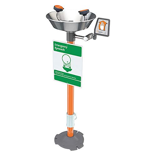 Stainless Steel Pedestal-Mounted Eyewash Station - ANSI Compliant Emergency Eye Wash for Laboratories & Industrial Safety Use