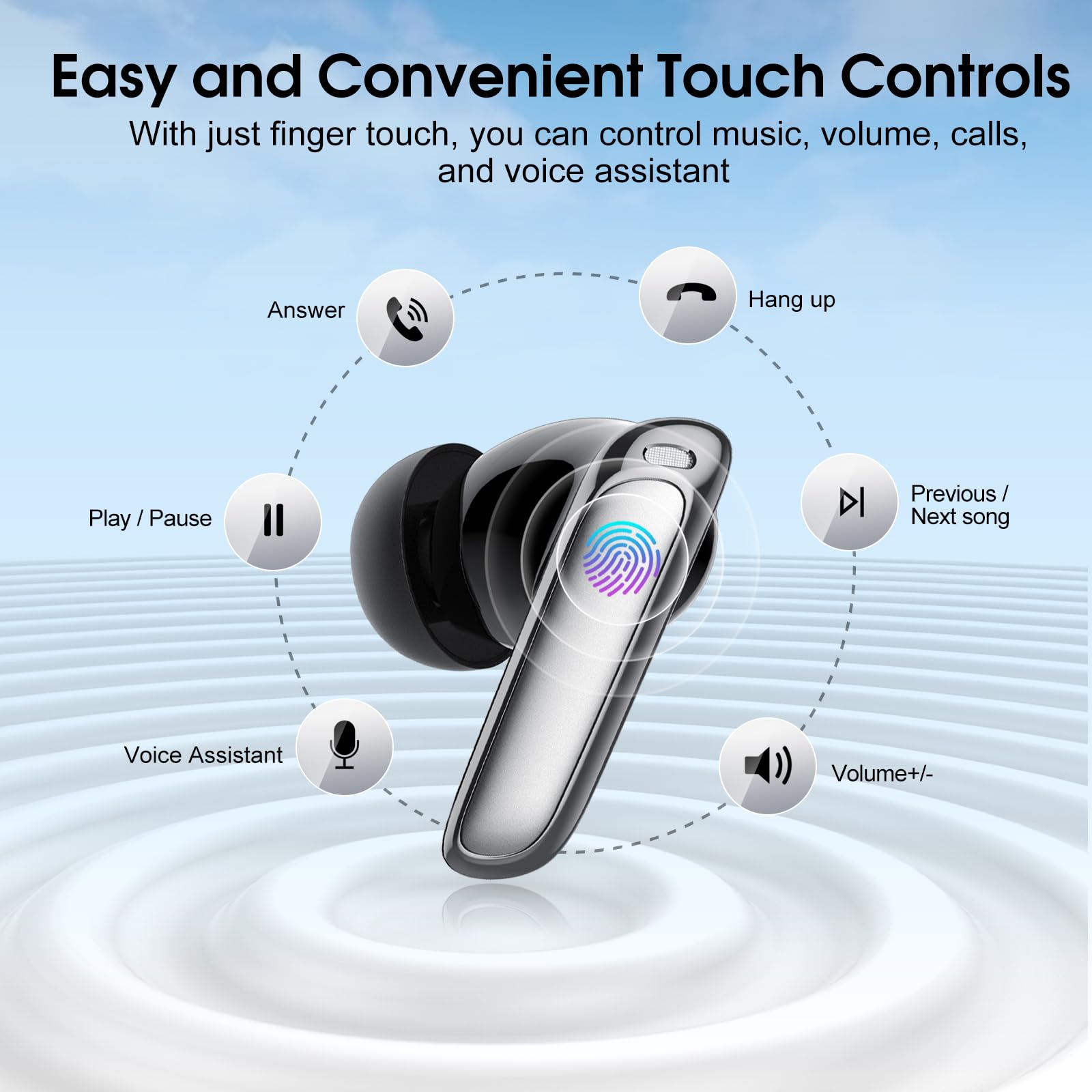 Premium Bluetooth Headphones HiFi Stereo Wireless Earbuds with ENC Noise Cancelling Mic, IPX7 Waterproof, LED Display & Touch Control - Perfect for Running, Gym, Workouts & Commuting - Black