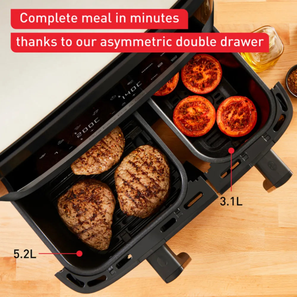 Tefal Dual Easy Fry Essential XXL Air Fryer EY901H - 5.2L Large Capacity, 2000W, Oil-Free Healthy Cooking for Family, Perfect for Fries, Chicken, and Vegetables