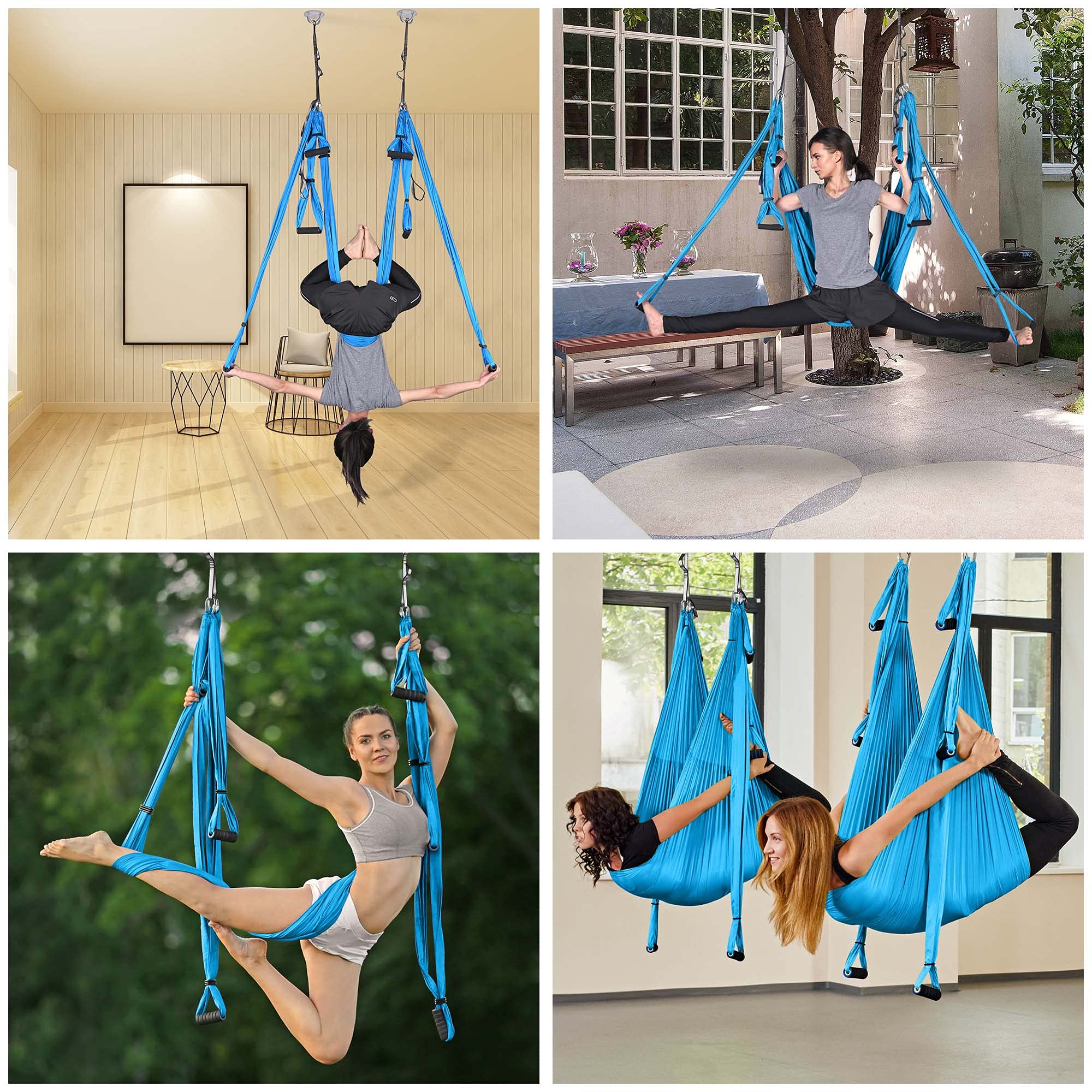 Aerial Yoga Swing Set - 440 lbs Capacity Flying Yoga Trapeze Hammock with Ceiling Hanging Kit - Anti-Gravity Inversion Tool for Home Gym, Studio & Outdoor Workouts