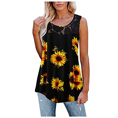 POTO Women's Floral Print Sleeveless Tank Top - Summer Casual Lace Tunic Blouse for Workout, Office & Daily Wear | Breathable Comfort Fit Yoga Tee Shirt
