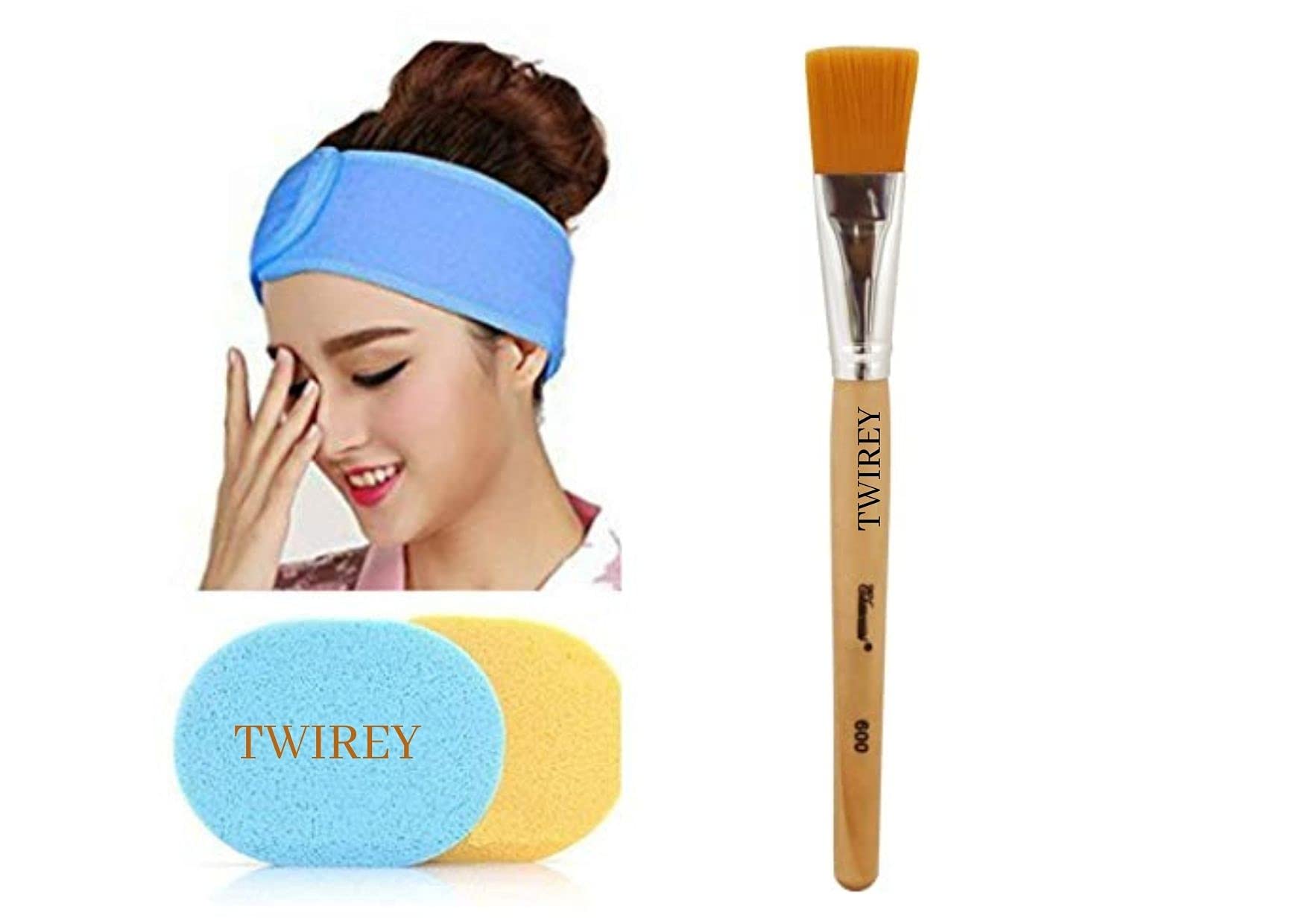 TWIREY Polycotton Stretchable Elastic Adjustable Facial Headband & Face Cleaning Sponge Set for Women - Soft Spa Head Wrap & Makeup Removal Tool - Perfect for Skincare Routine, Facial Massage & At-Home Spa Day (Pack of 1, Multicolor)