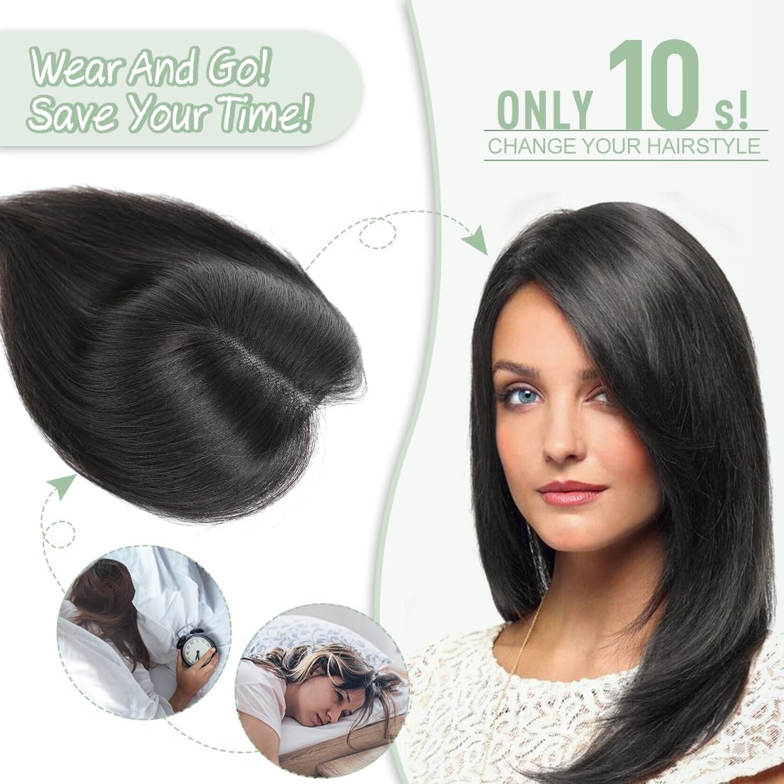 D-DIVINE 4x2 Women's Synthetic Hair Topper with Snap Clips | 16 Inch Natural Brown Hairpiece for Thinning Hair, Instant Volume & Style Boost – Perfect for Daily Wear, Parties & Special Occasions