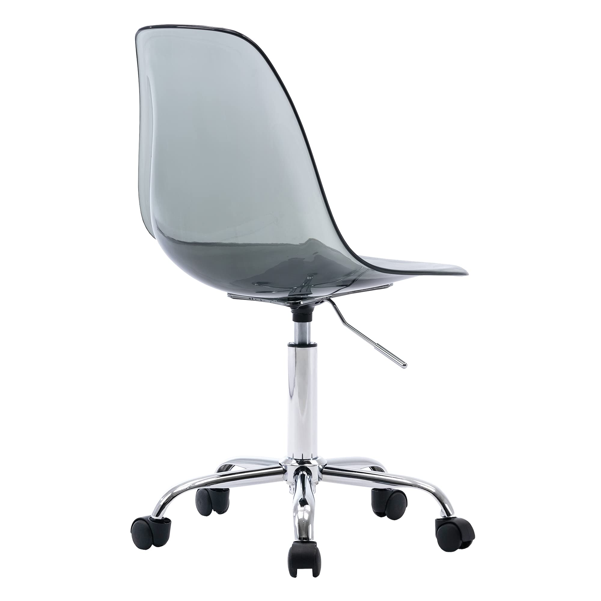 HOMEFUN Clear Acrylic Rolling Desk Chair - Armless Swivel Height Adjustable Ghost Plastic Office Chair with Wheels for Home & Vanity Use, Black - Perfect for Modern Workspaces & Beauty Stations
