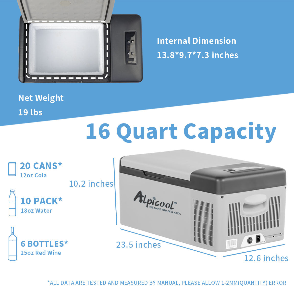 Alpicool C15 12V Portable Car Refrigerator Freezer - Compact Mini Fridge for Road Trips, Camping & Tailgating - 15 Quart Car Cooler with DC/AC Power for Trucks, SUVs & RVs
