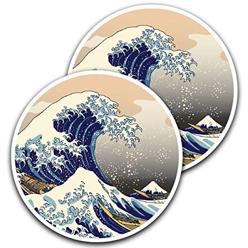 Great Wave Circle Vinyl Decals (2 Pack) - Waterproof Aesthetic Stickers for Cars, Laptops, Tablets & Water Bottles | Hydro Flask, Bumper, Laptop & Device Decorative Stickers for Home, Office & Travel Use