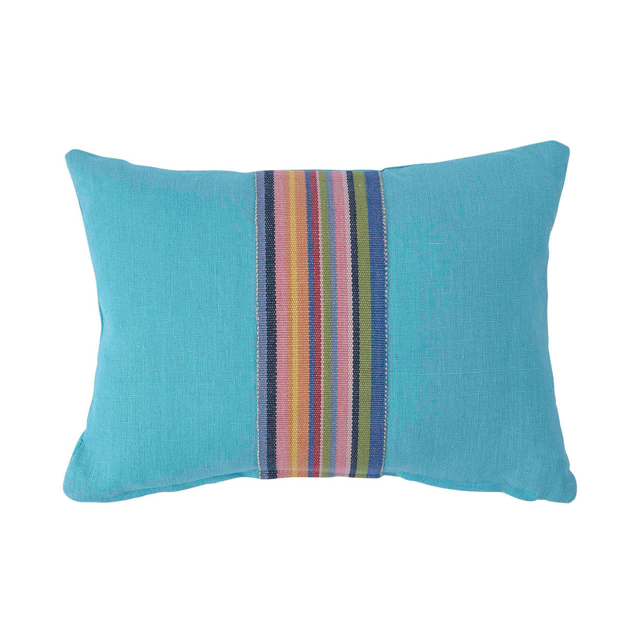 Pale Blue Linen Cushion Cover with Odisha Stripe Tape - Soft Bohemian Throw Pillow for Sofa, Bed & Home Decor
