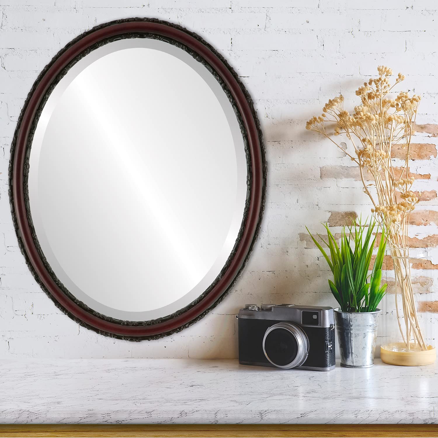 Virginia Style Oval Beveled Wall Mirror - Rosewood Frame 18x22 Inches - Elegant Home Decor for Living Room, Bedroom & Entryway
