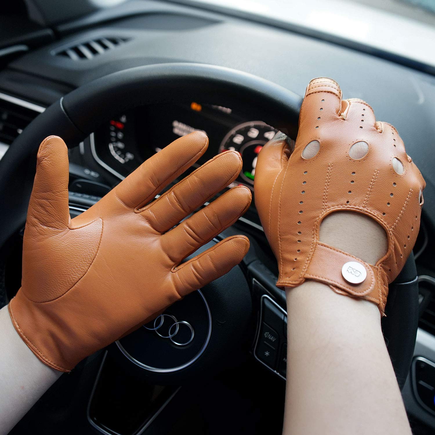 GSG Men's Genuine Sheepskin Leather Gloves - Black Driving, Cycling & Motorcycle Gloves with Touchscreen Compatibility - Perfect for Winter Commuting, Outdoor Sports & Casual Wear
