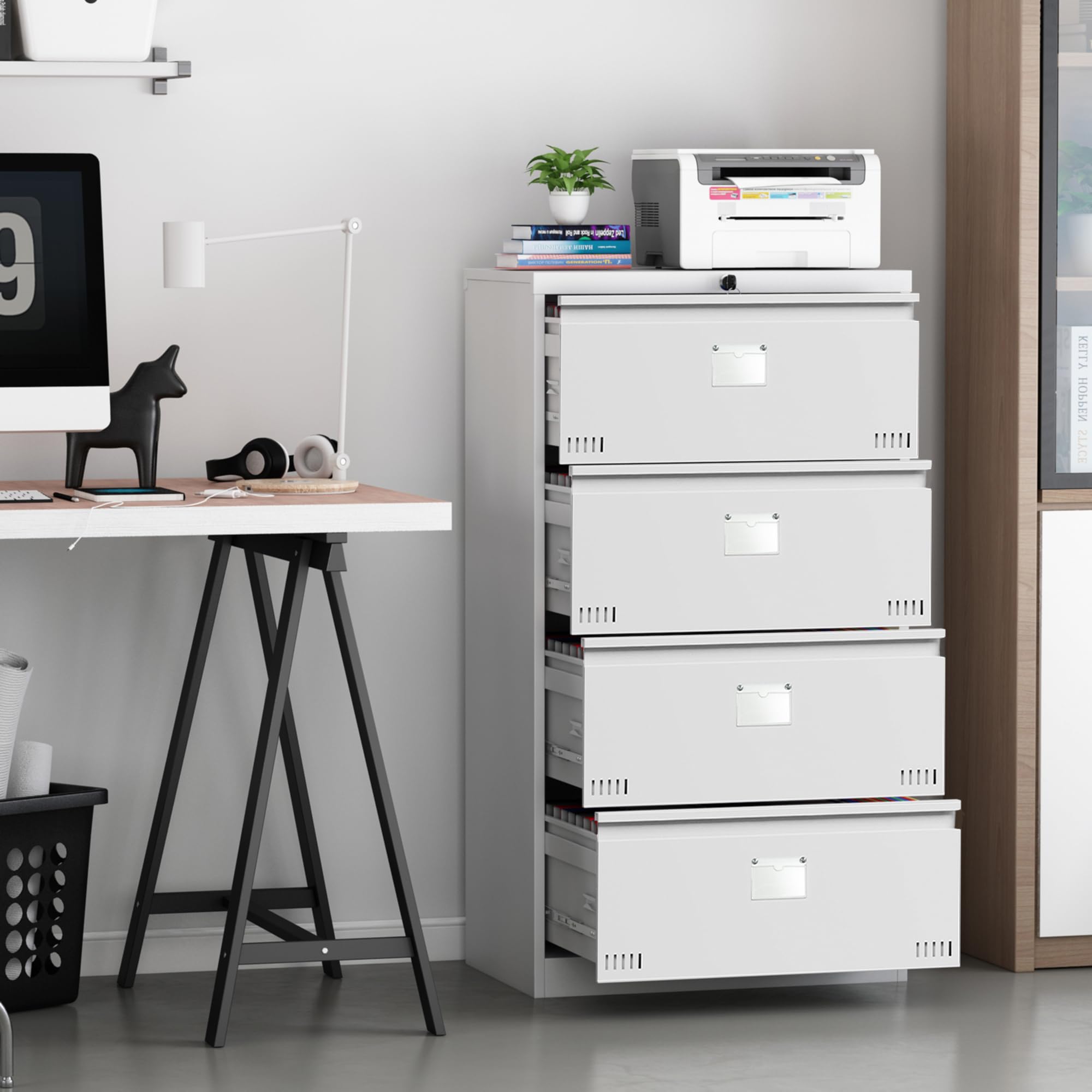Locking Lateral File Cabinet - Metal Steel Office File Drawer with Key Lock for Legal/Letter/A4/F4 Documents | Secure Storage for Home & Office Organization