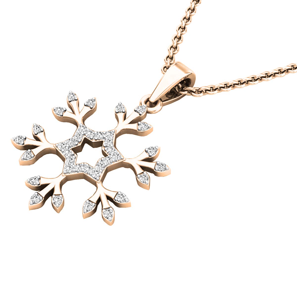 0.15 Cttw 14K Rose Gold Round White Diamond Snowflake Pendant Necklace for Women - Elegant Jewelry Gift for Christmas, Anniversary & Special Occasions
