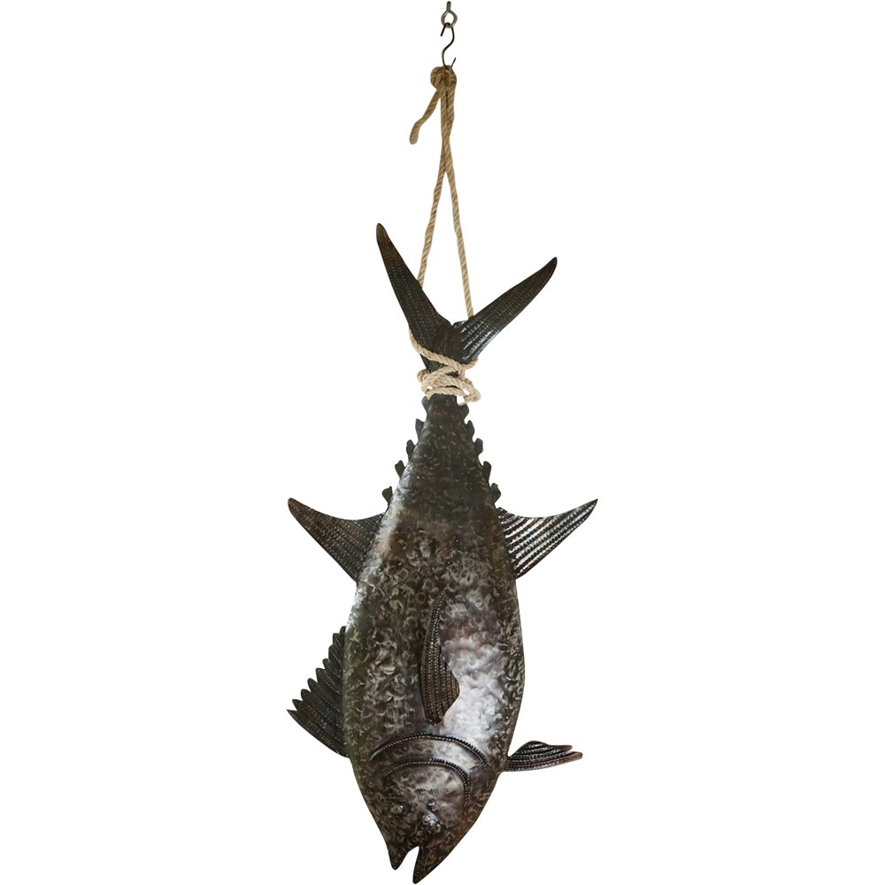 Kalalou Recycled Hand-Hammered Metal 3D Tuna Wall Art - Gray Home Decor for Living Room, Bedroom & Office | Unique Eco-Friendly Sculpture