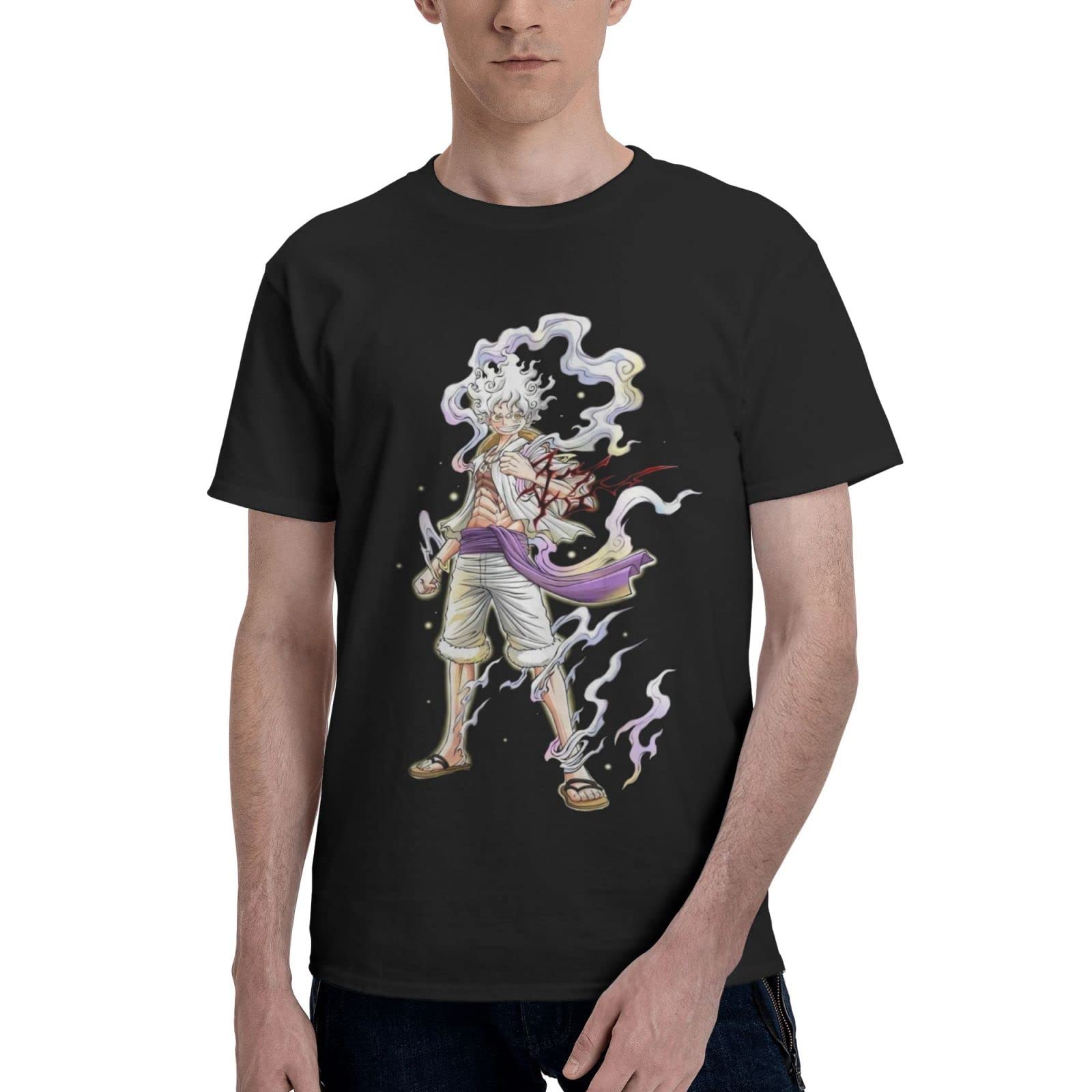 One Piece Monkey D. Luffy Gear 5 Anime T-Shirt for Men - Round Neck Short Sleeve Cotton Tee - Perfect for Summer Wear, Cosplay, and Anime Conventions