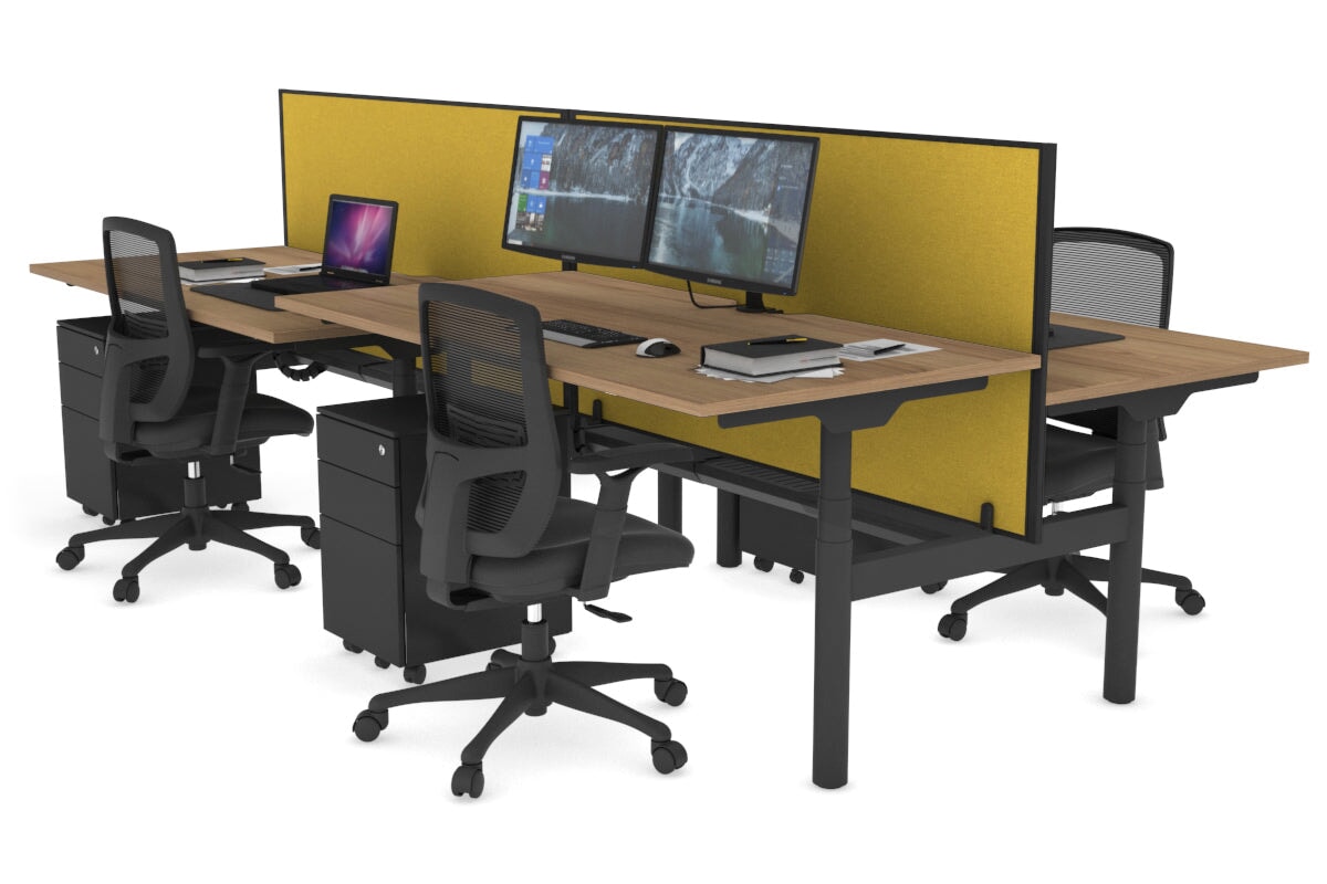 Flexi Premium 4-Person Height Adjustable H Bench Workstation - Black Frame (1600L x 800W) with Cable Management | Ideal for Office, Coworking Spaces & Home Workstations