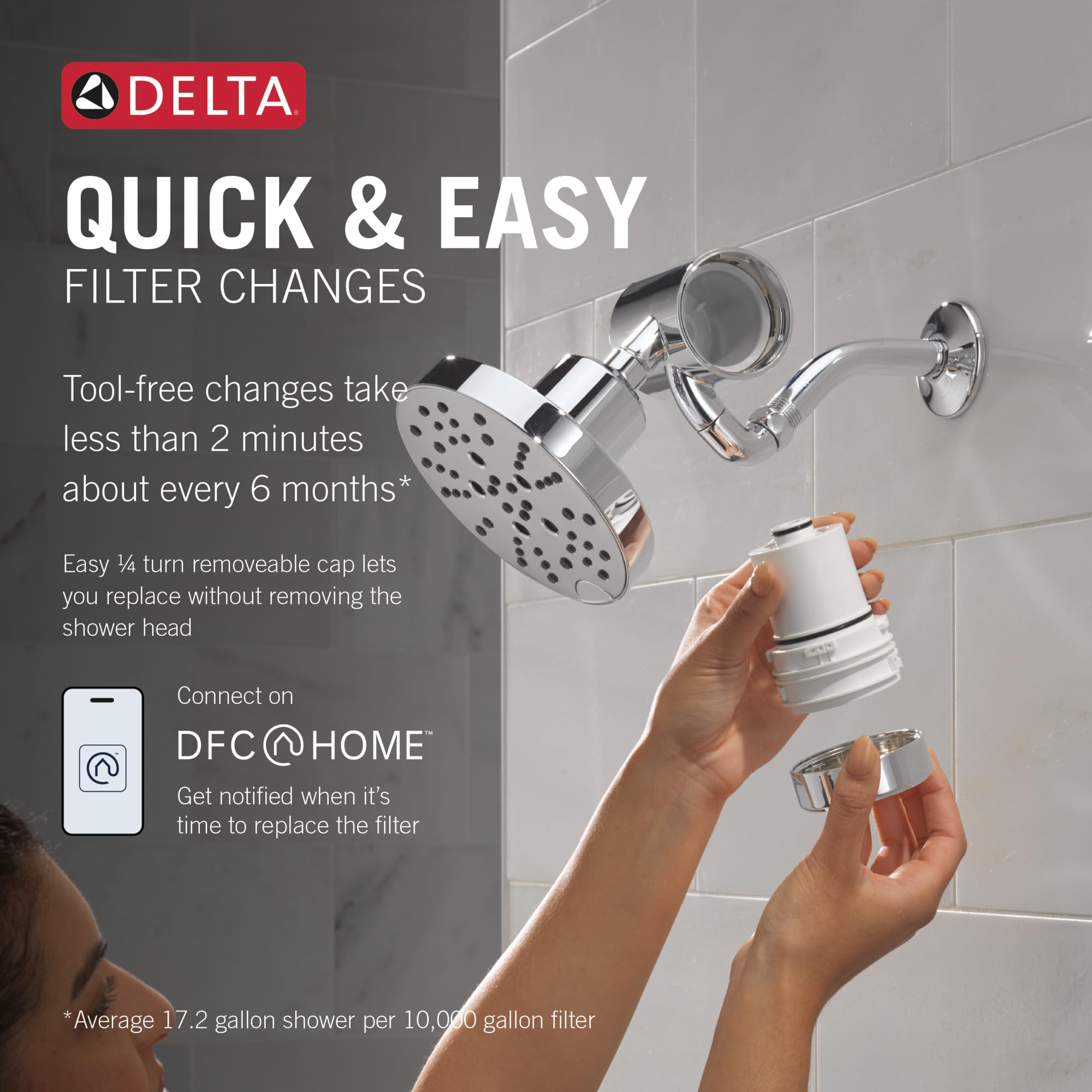 Delta Faucet Clarifi Premium Shower Filter Attachment with Replaceable Filter - Chrome 5SF100 | Hard Water & Chlorine Removal | Ideal for Dry Skin, Hair Protection & Sensitive Skin Care in Bathrooms