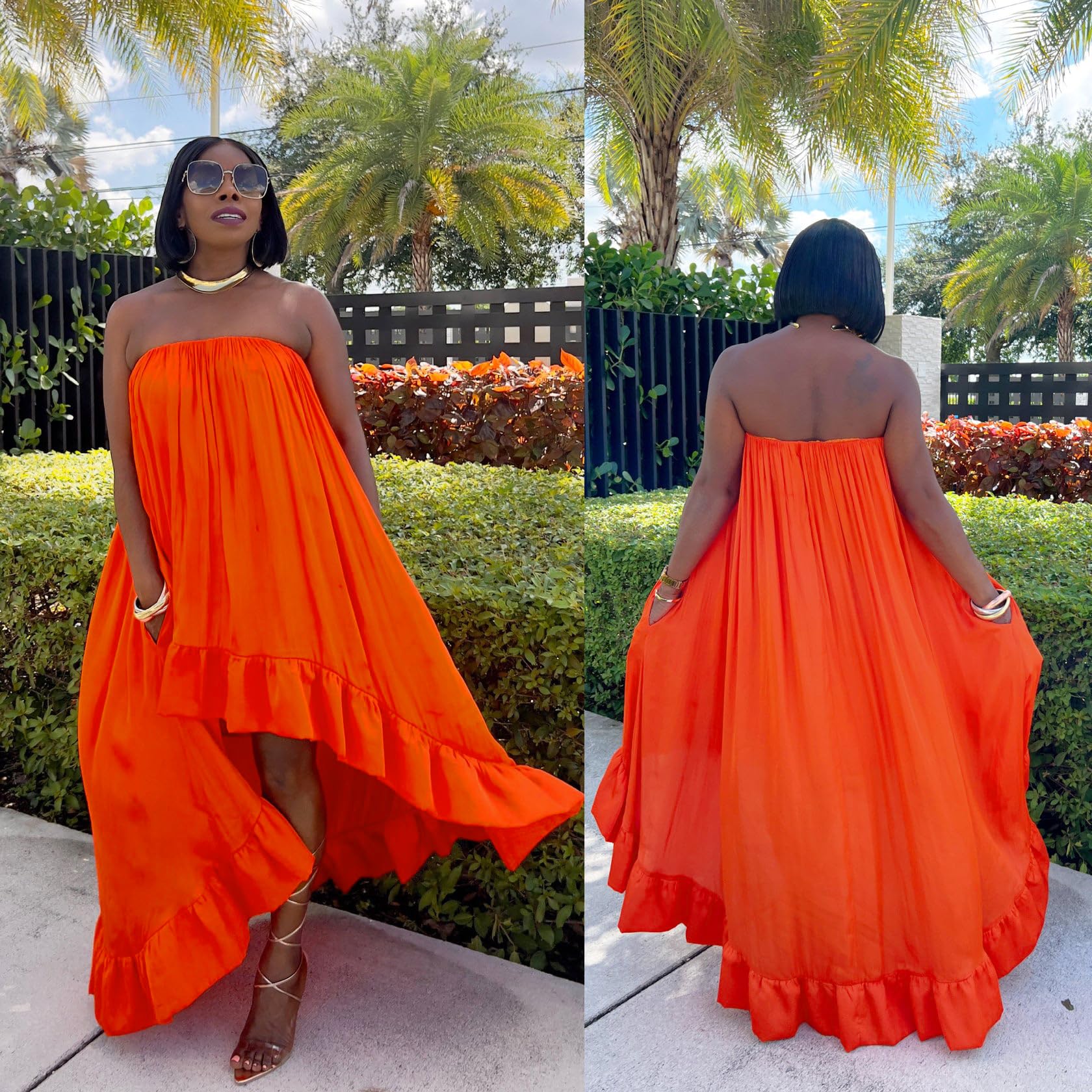 Sexy Summer Dresses for Women - Plus Size Halter Neck Long Maxi Dress with Pockets | Floral Beach Sun Dress for Casual Wear, Vacation & Outdoor Parties