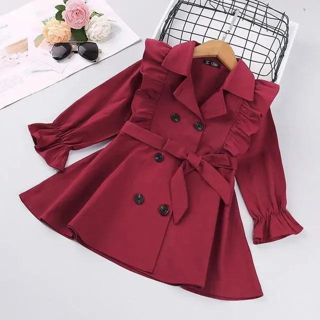 Stylish Ruffled Trench Coats for Girls - Waterproof Windbreaker Jackets for School, Travel & Outdoor Adventures