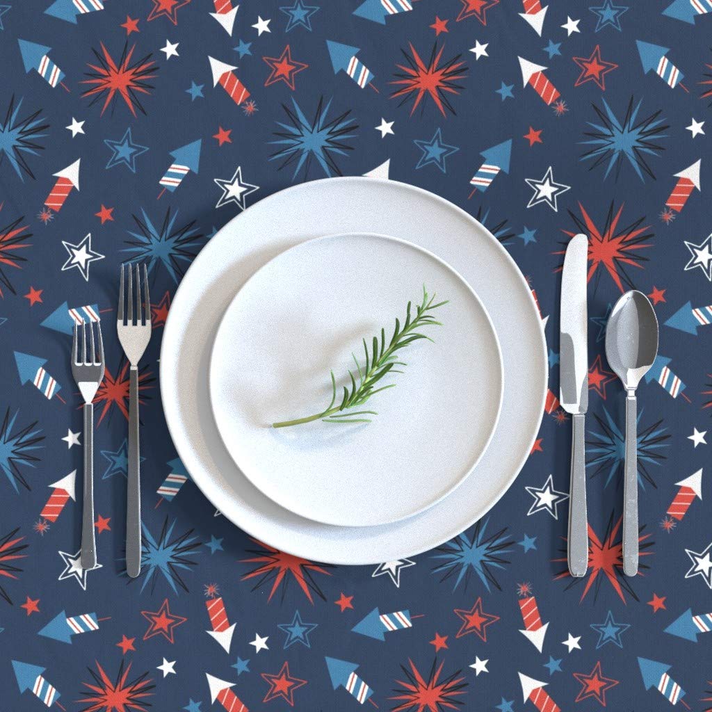 Premium Cotton Sateen Tablecloth 70x108 Inches - Patriotic Fireworks July 4th Red White Blue USA Independence Day Design for Dining Room Decor | Perfect for Holiday Parties, Picnics & American Themed Events