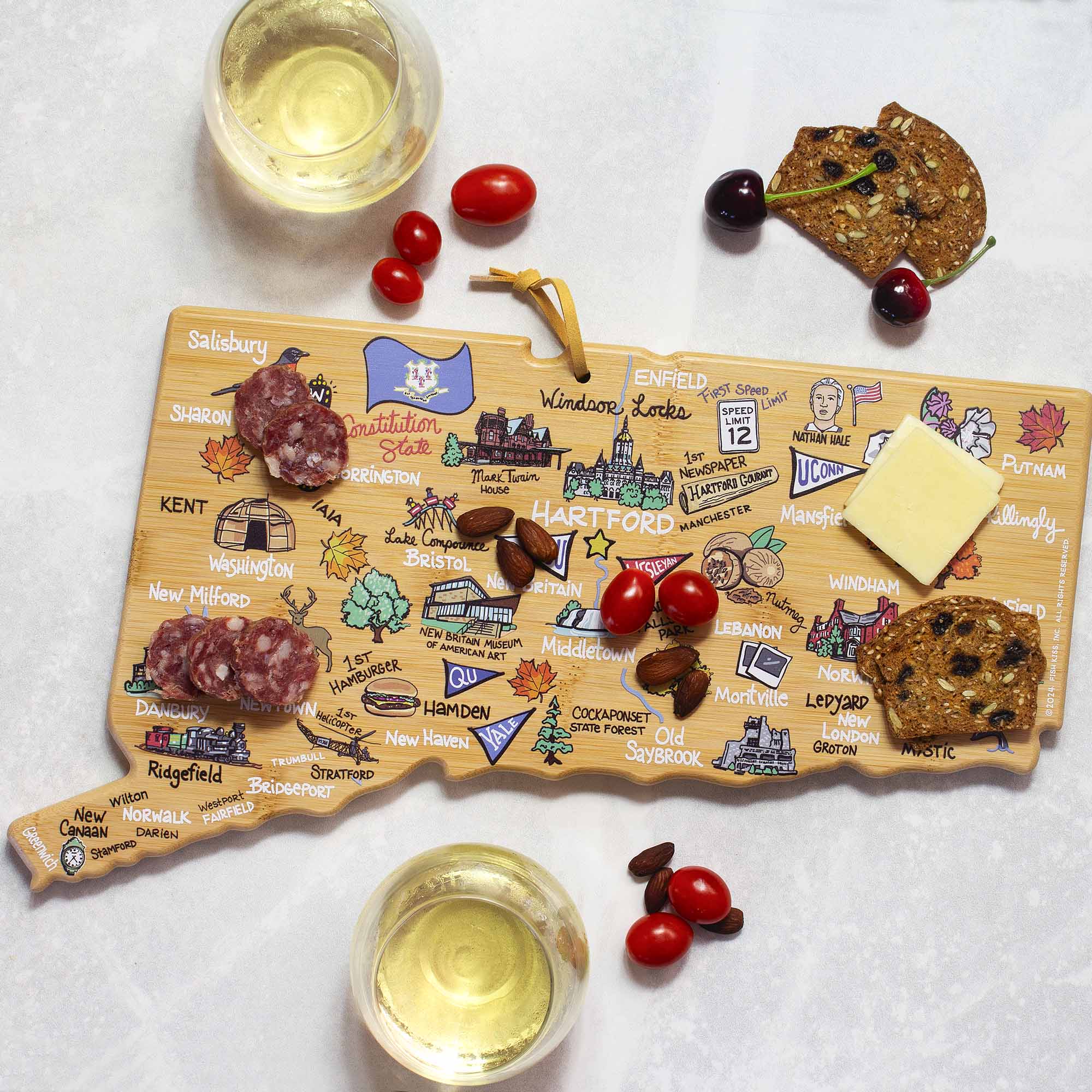 Premium Handcrafted Wooden Cutting Board with Fish Kiss™ Artwork – Perfect for Kitchen, Charcuterie Boards & Gift Giving