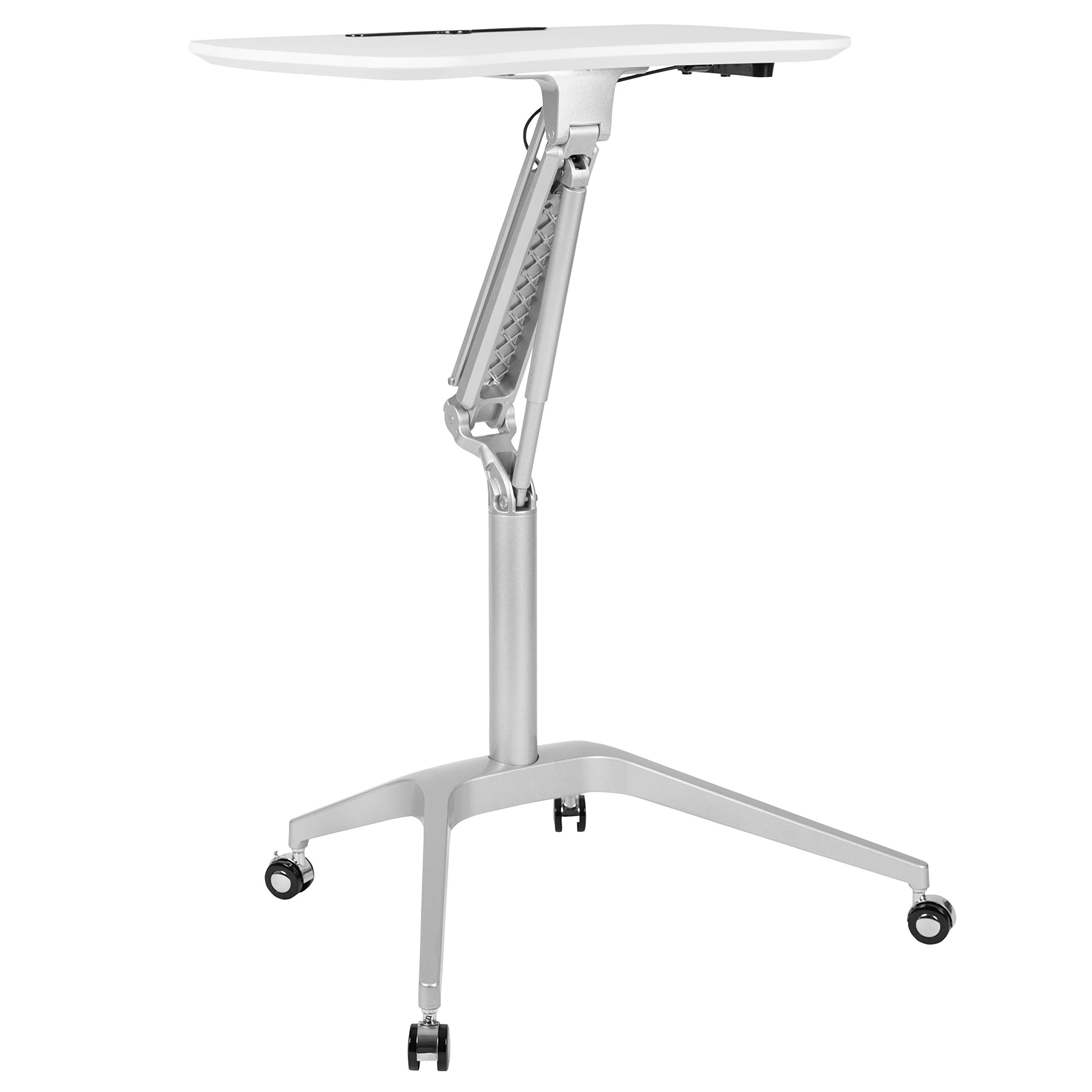 Adjustable Height Mobile Sit Stand White Ergonomic Computer Desk - Portable Standing Desk for Home Office, Gaming & Workspace Productivity
