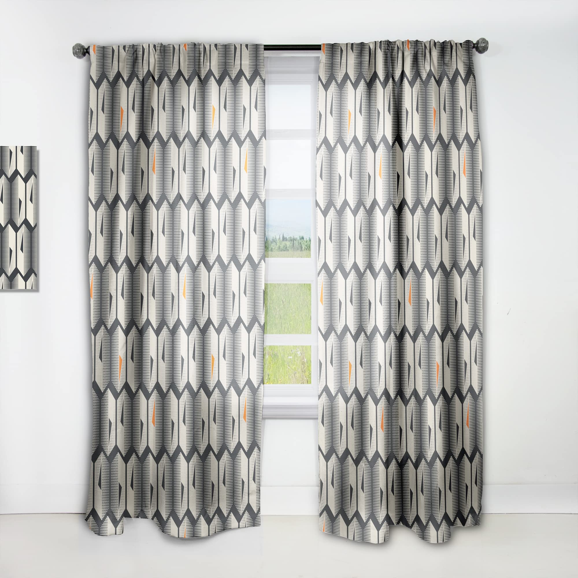 DesignQ Thermal Insulated Curtains - Abstract Retro Geometric Triangle Pattern Blackout Drapes for Bedroom & Living Room - Single Panel 52x63 Inches - Perfect for Home Decor, Privacy & Energy Efficiency