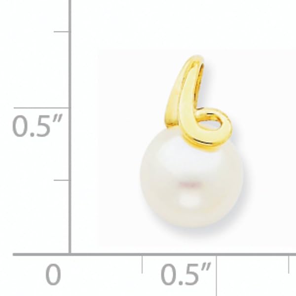 14K Solid Yellow Gold 8mm White Button Freshwater Cultured Pearl Necklace - Elegant Pendant Charm Slide for Women, Perfect for Weddings, Parties & Special Occasions