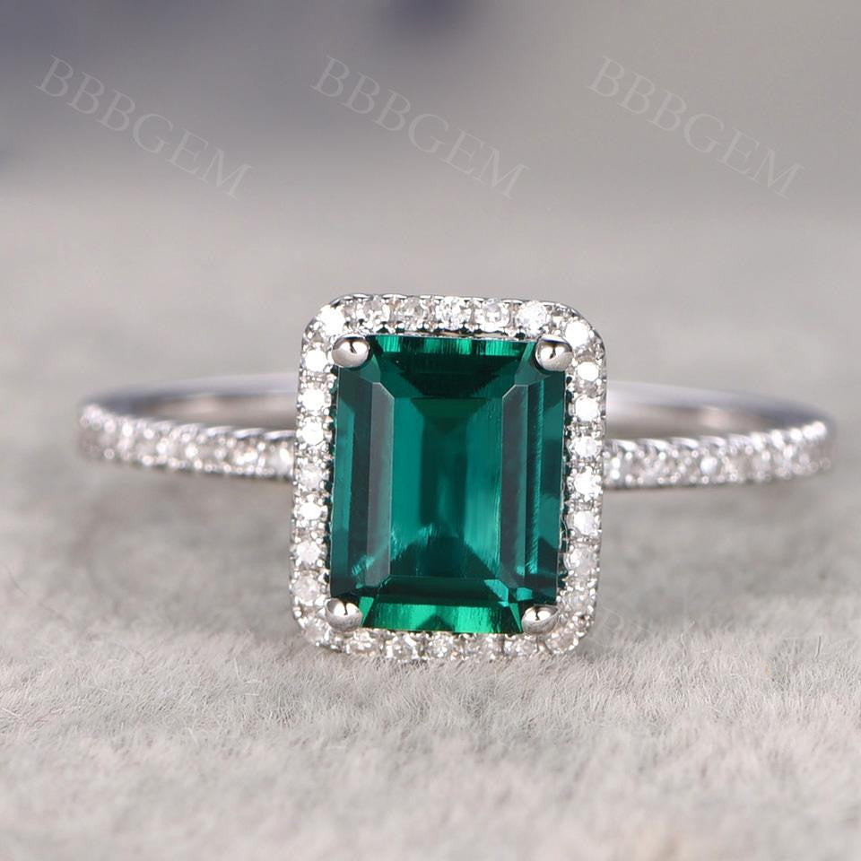 4CT Emerald Cut Emerald Engagement Ring in Rose Gold with Halo Diamonds - Perfect for Wedding, Proposal & Anniversary Gifts