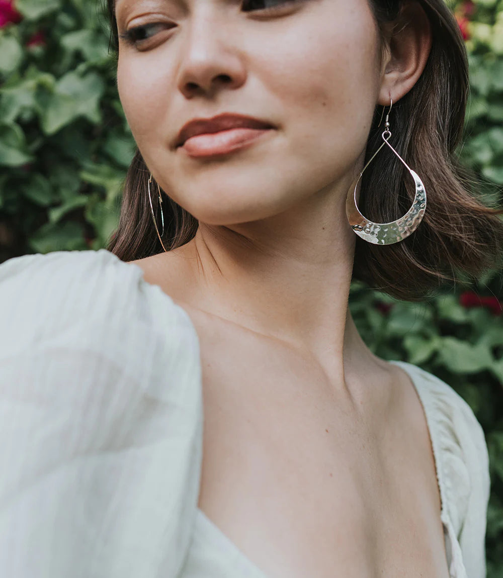Lunar Crescent Hammered Silver Hoop Earrings for Women - Handmade Sterling Silver Moon Earrings - Boho Chic Jewelry for Everyday Wear & Special Occasions
