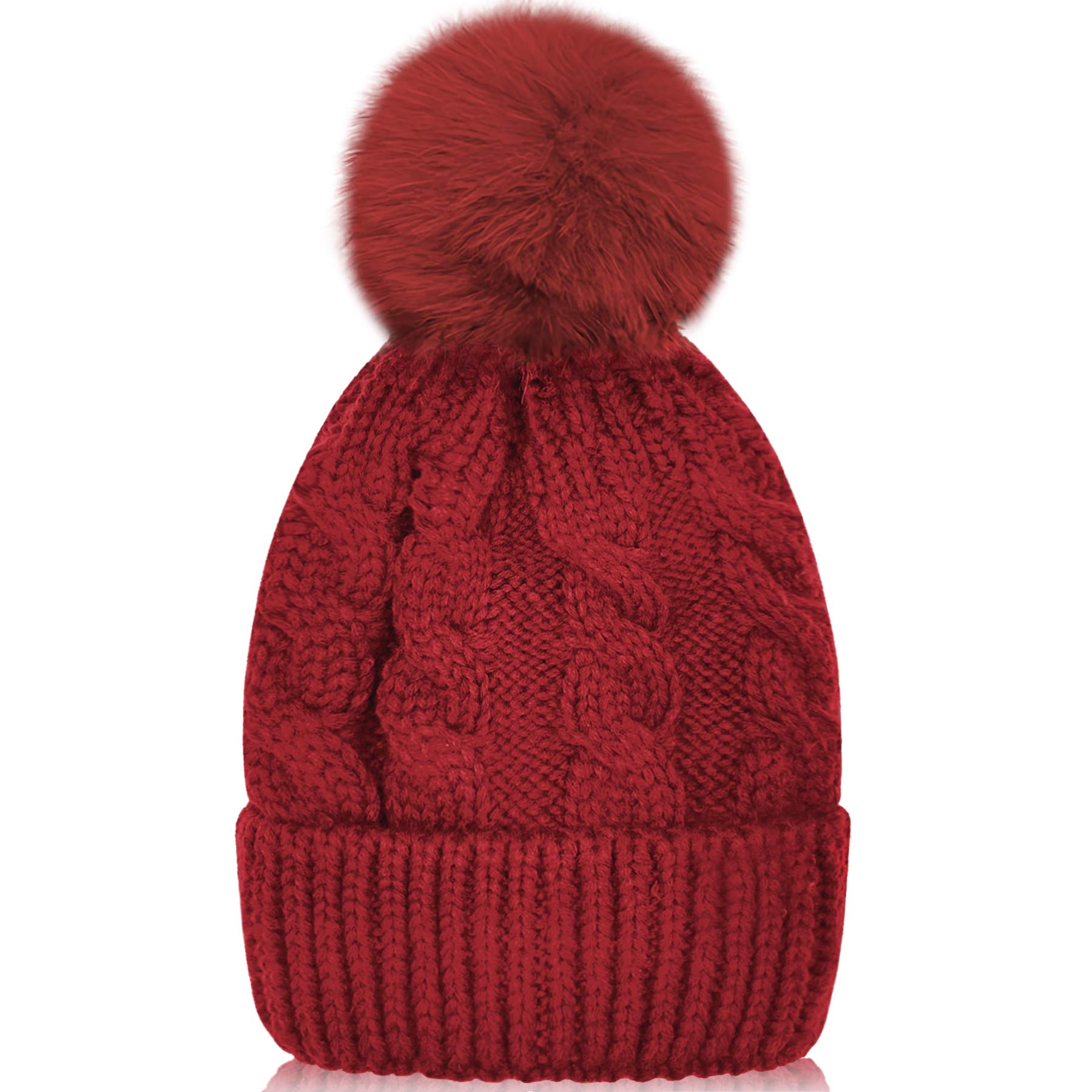 Whiteleopard Kids Beanie Hats with Pom Pom - Soft Lined Slouchy Cable Knit Winter Skull Cap for Toddler Boys & Girls - Perfect for Skiing, Snow Play & Cold Weather Outfits