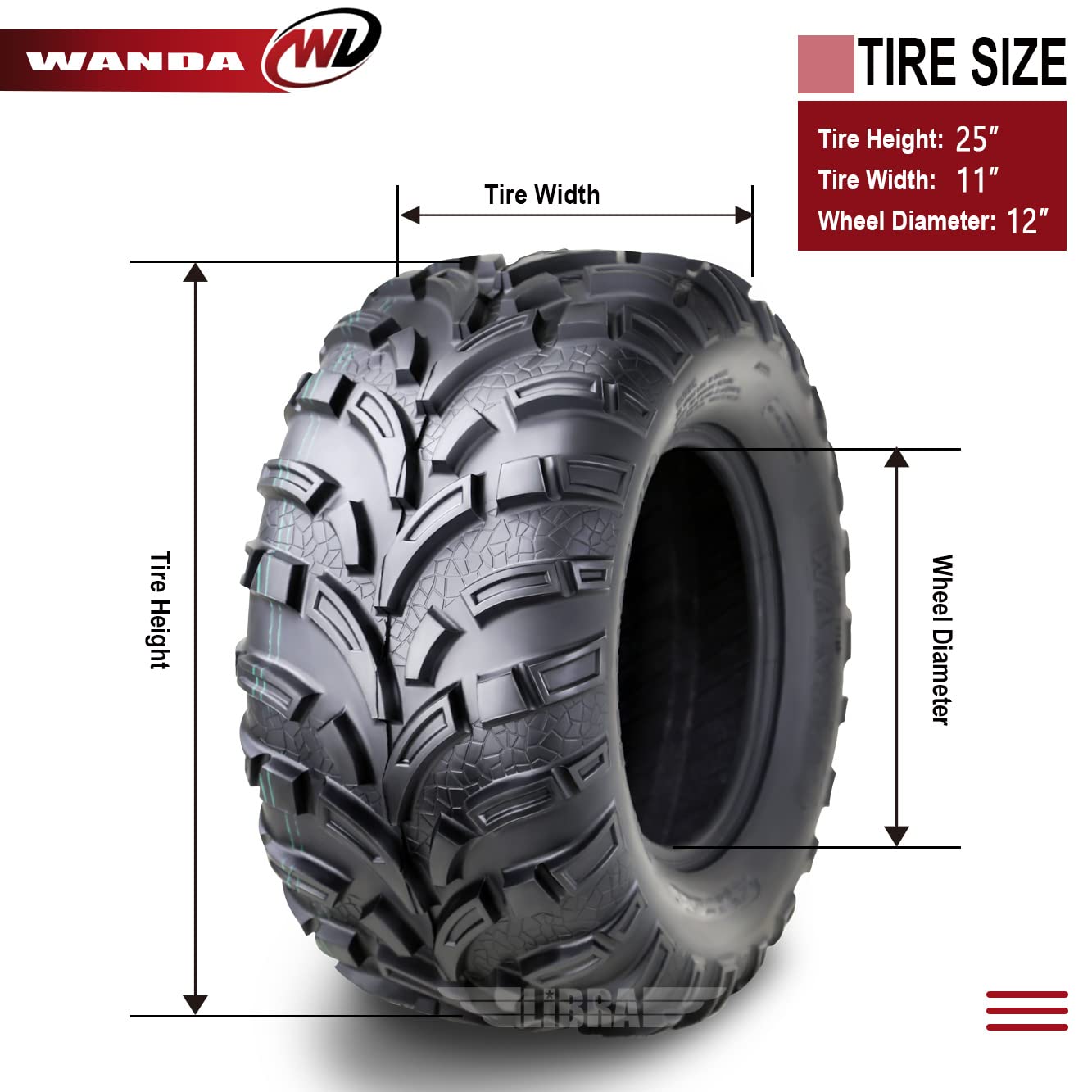 WANDA ATV/UTV Tires 25x11-12 6PR Light Mud Terrain Tires - Set of 4 - Perfect for Off-Road, Mudding & Trail Riding Adventures