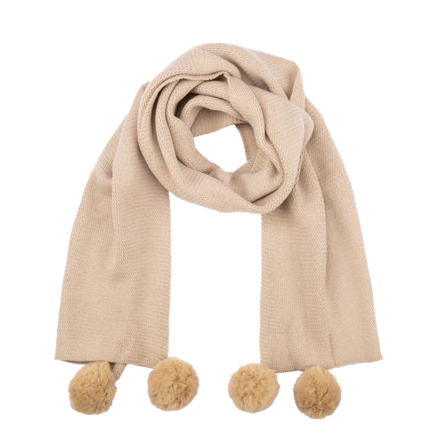 Quinn Knit Scarf with Pom Poms - Soft Winter Accessory for Women & Girls - Perfect for Cold Weather, Outdoor Activities & Fashion Outfits