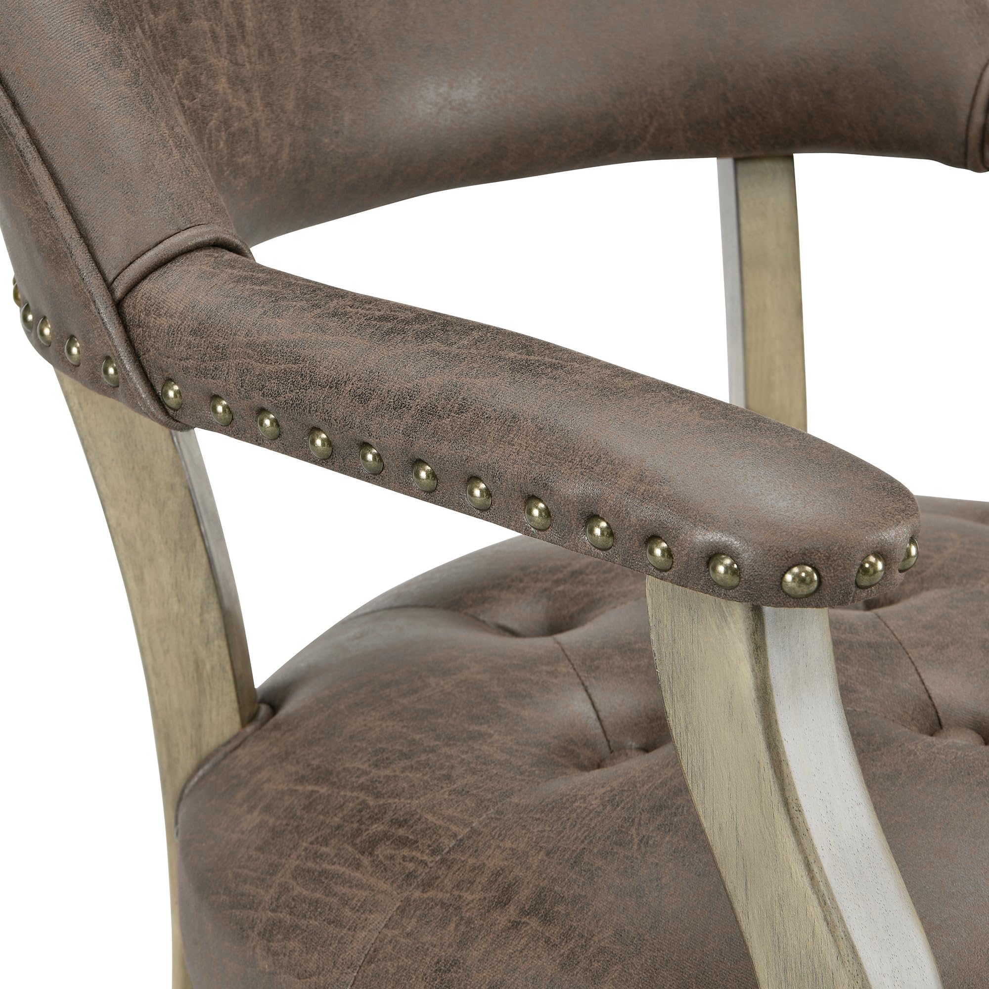 LEEMTORIG Large Rolling Dining Chairs with Casters - Solid Wood Office Chairs with Arms, 26