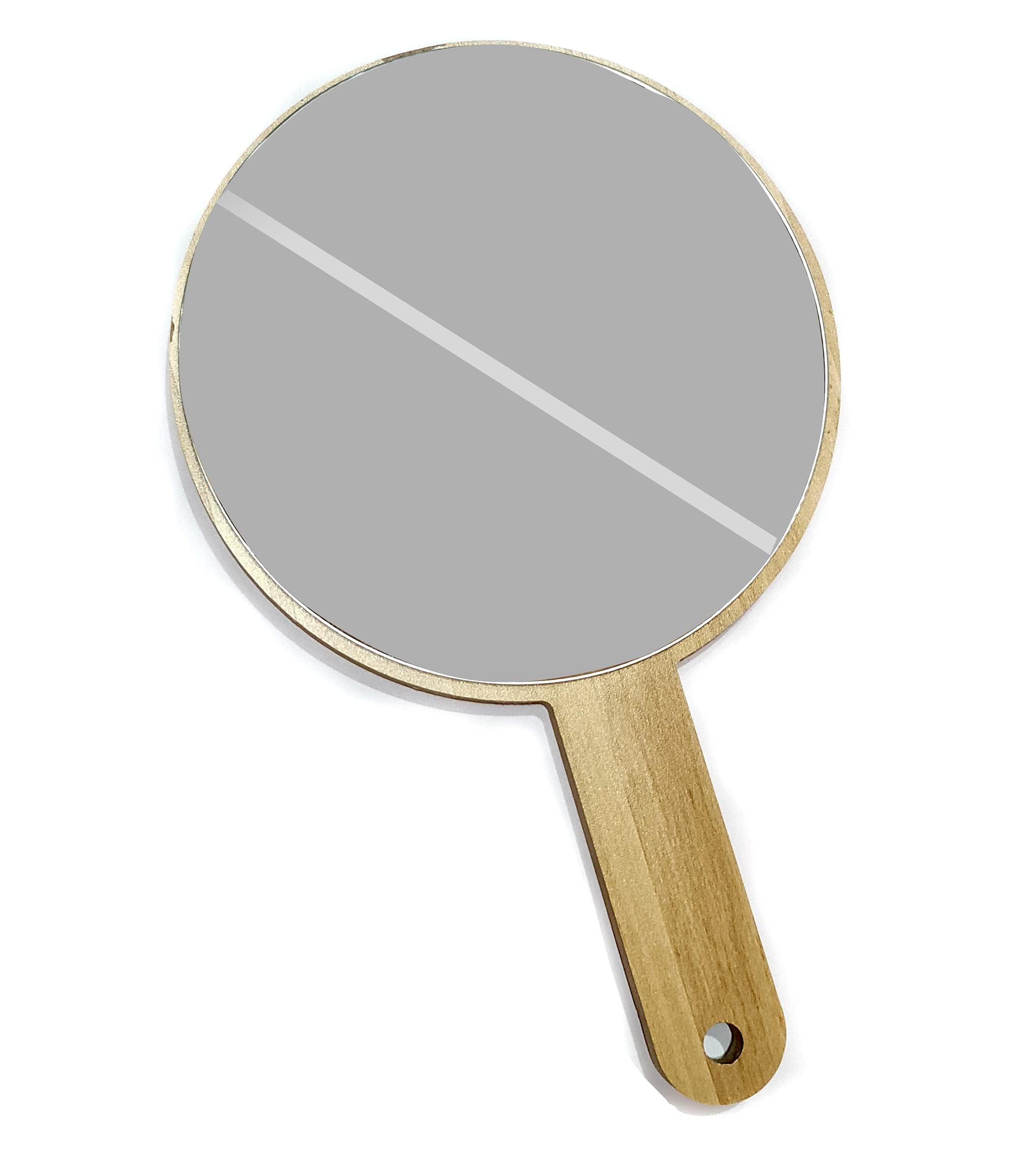 Wooden Hand Mirror for Makeup - 11 Inch Portable Round Mirror with Handle, Lightweight 300g - Perfect for Travel, Home Vanity & Personal Grooming