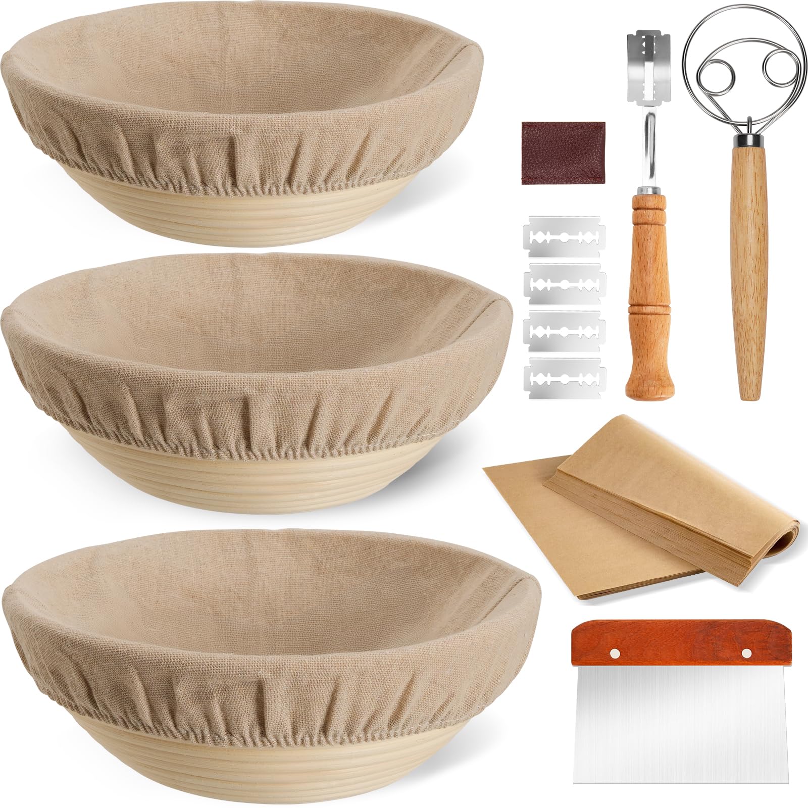 Premium Banneton Bread Proofing Basket Set of 3 (8