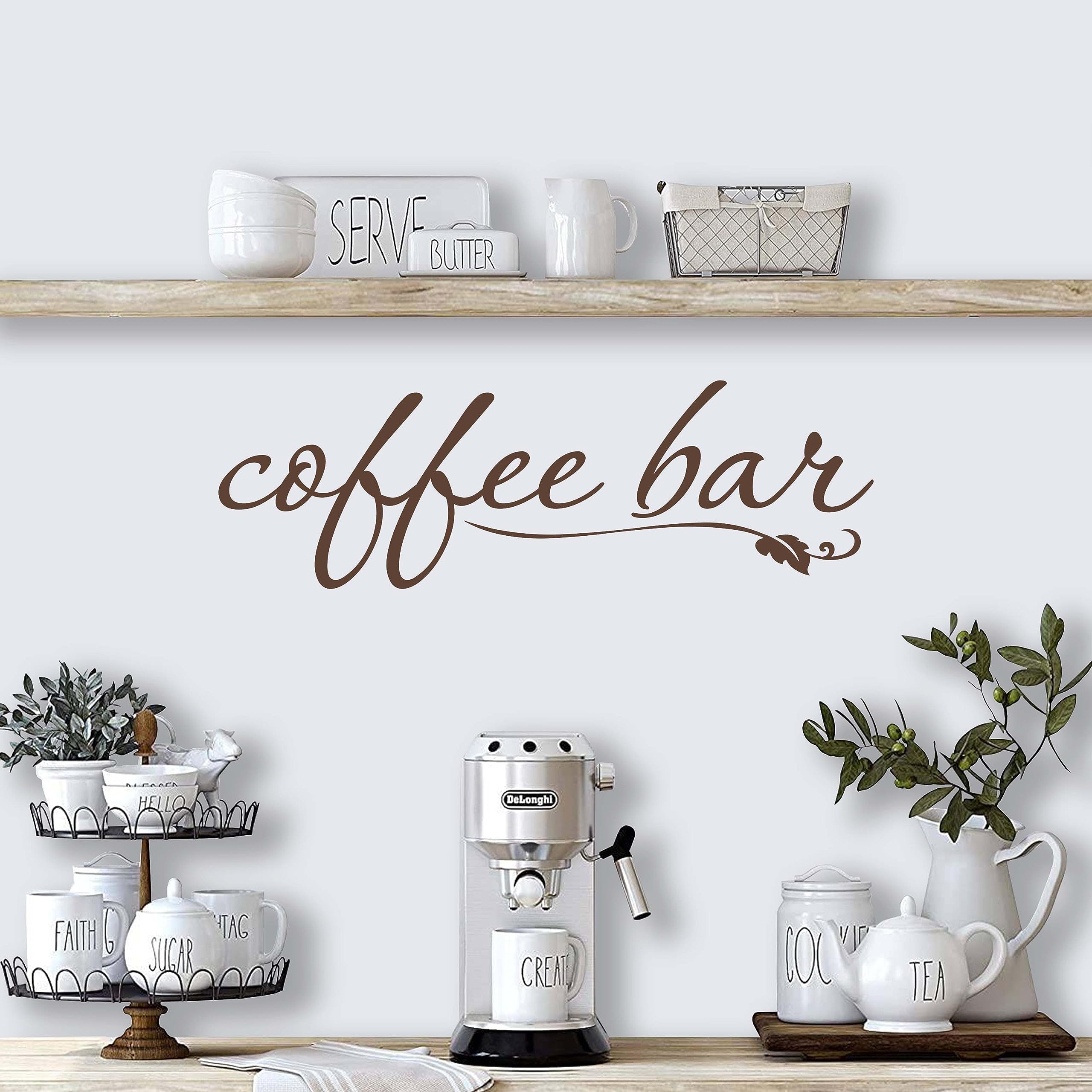 Coffee Bar Wall Decal - Kitchen & Coffee Themed Wall Decor - Handmade in USA - Brown Vinyl Sticker for Home Café & Coffee Shop Decor