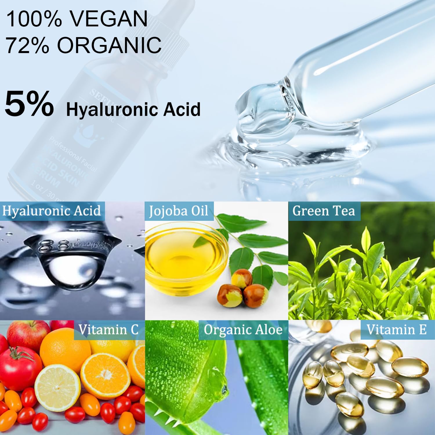 **5% Hyaluronic Acid Serum with Vitamin E - Best Pure Hyaluronic Acid Moisturizer for Face, Anti-Aging & Wrinkle Reduction, Hydrates Fine Lines & Sensitive Skin, Fades Age Spots (30ml) - Perfect for Daily Skincare Routine & Nighttime Hydration**