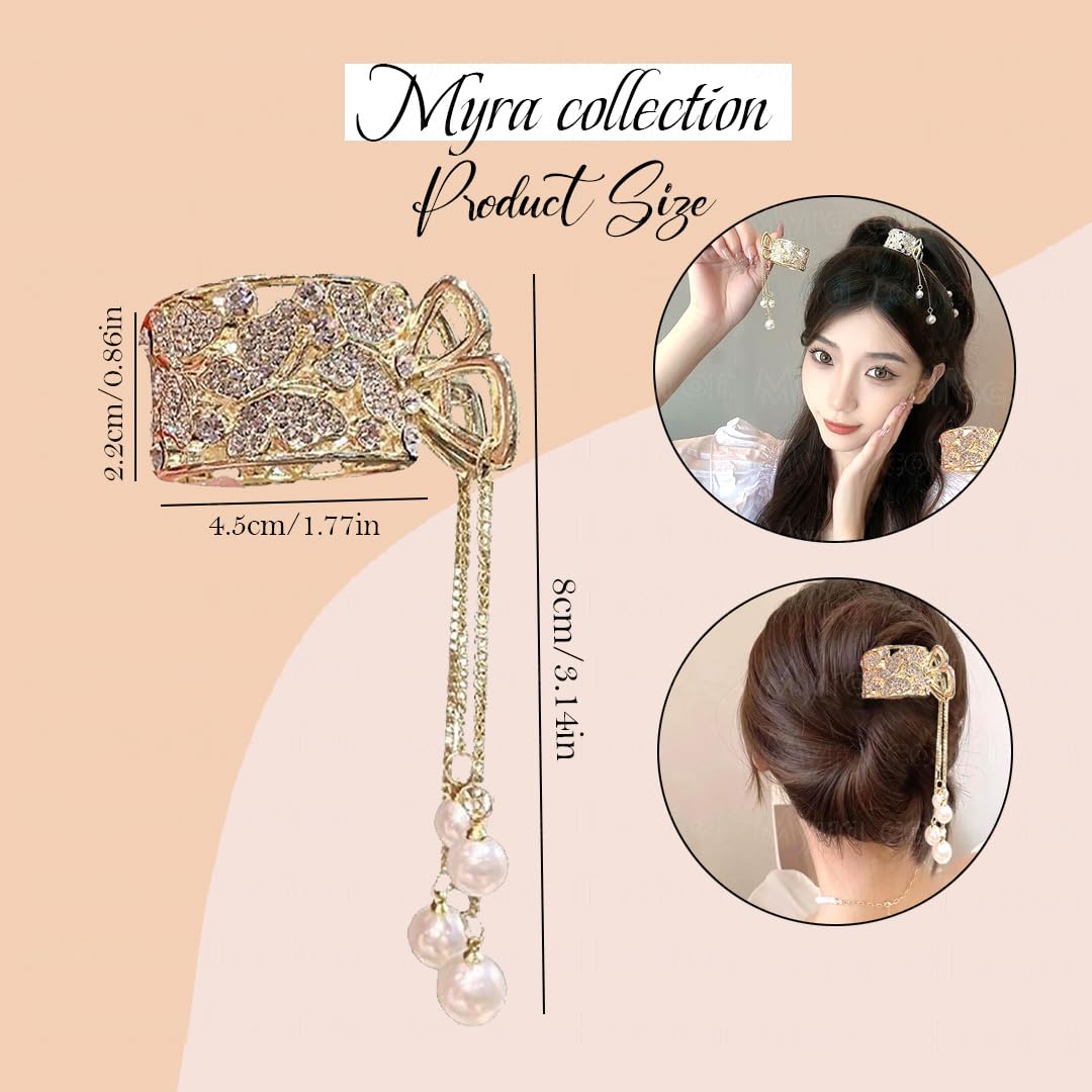 Myra Collection Rhinestone Ponytail Hair Claw Clip - Elegant Bun Hair Accessories for Women (Pack of 1) | Perfect for Parties, Weddings & Everyday Glam