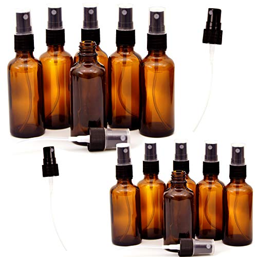 12 Pack Empty Amber Glass Spray Bottles (6x4oz + 6x2oz) - Refillable Essential Oil Containers with Black Trigger Sprayer for Fine Mist & Stream - Perfect for Aromatherapy, DIY Cleaning Products, Skincare & Travel Size Liquids