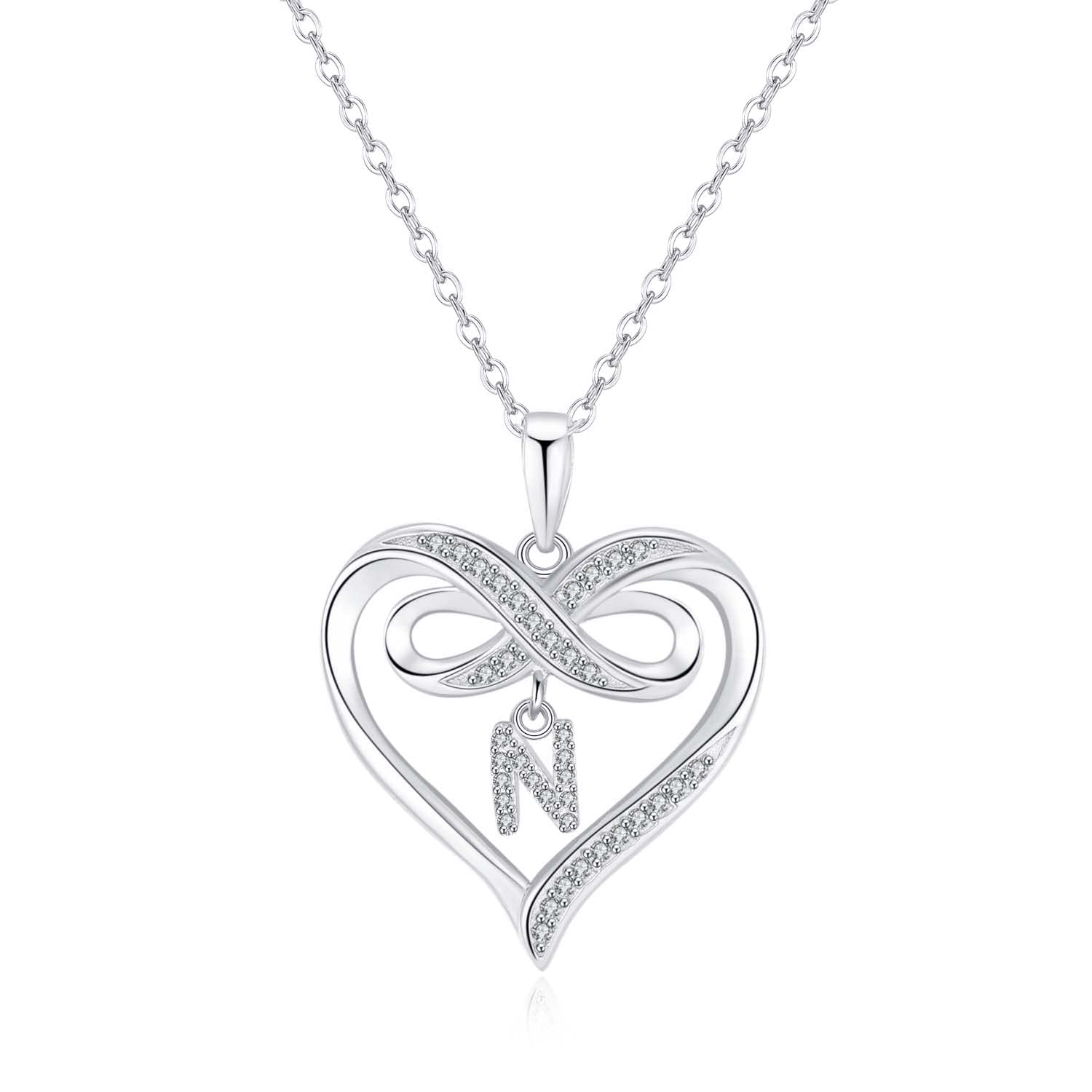 Infinity Heart Initial Necklace for Women - 925 Sterling Silver Personalized Name Necklace | Dainty Heart Pendant Jewelry Gift for Her, Teen Girls | Perfect for Valentine's Day, Anniversary, Birthday & Everyday Wear