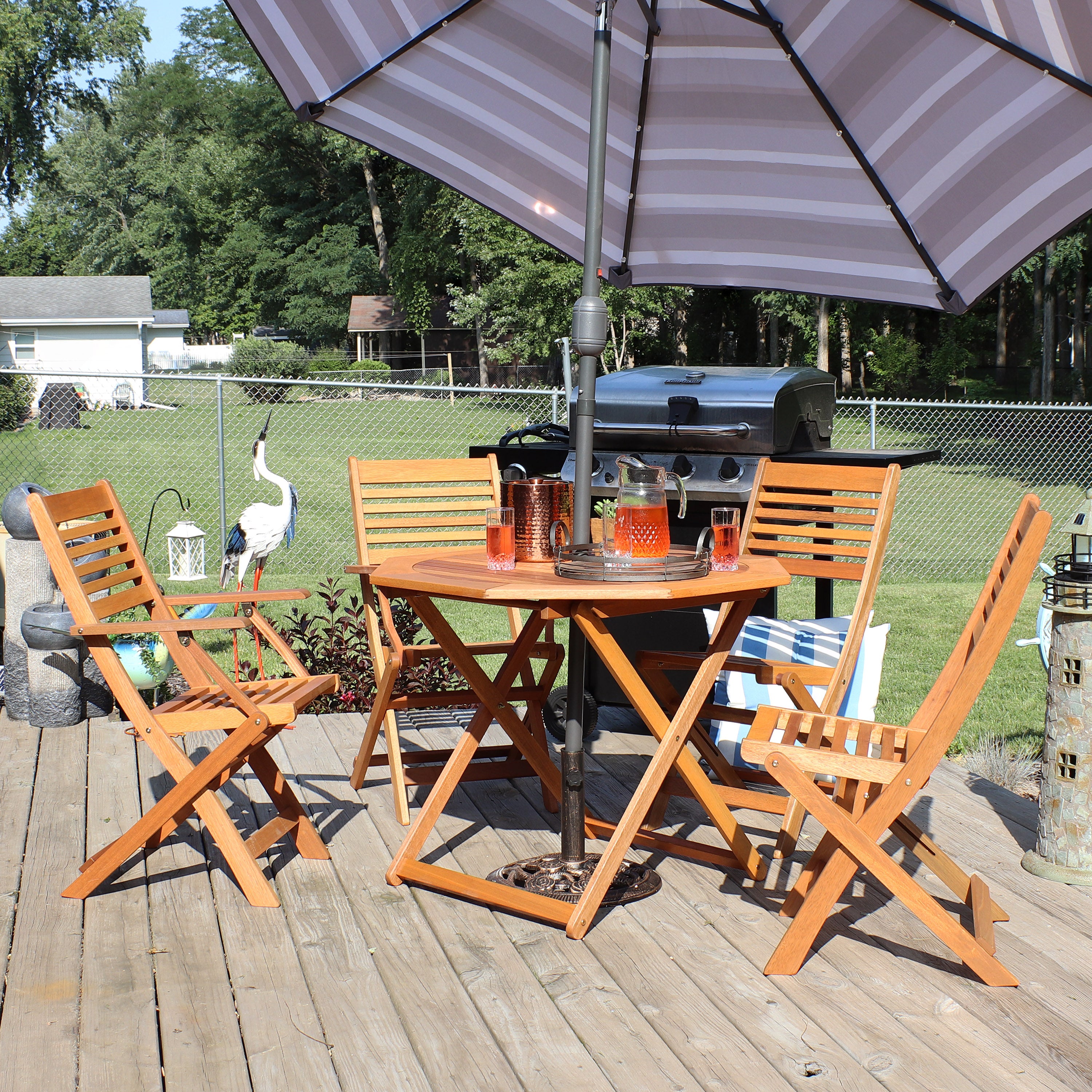 Sunnydaze 5-Piece Meranti Wood Outdoor Folding Patio Dining Set - Perfect for Backyard, Garden, Poolside & Outdoor Entertaining