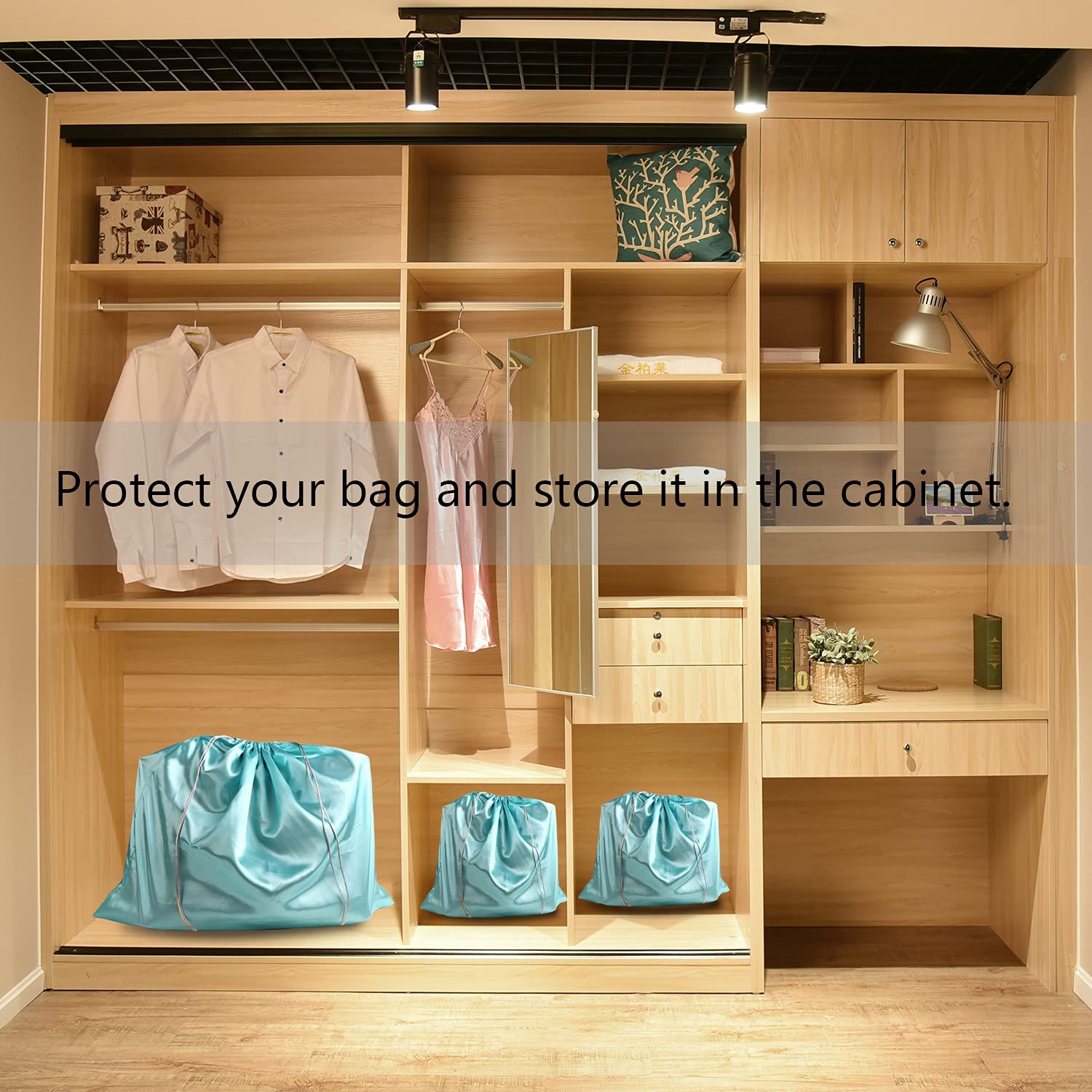 PlasMaller Dust Cover Storage Bags - 2 Pack Silk Drawstring Pouches for Handbags, Purses, Shoes & Boots | Premium Cloth Protector for Travel & Closet Organization